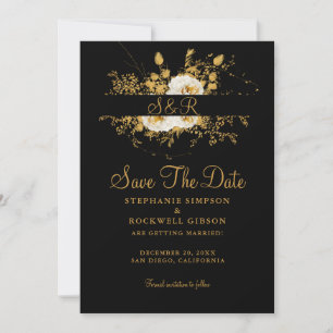 Gold Monogram On Black Bride Groom Name Wedding Save The Date