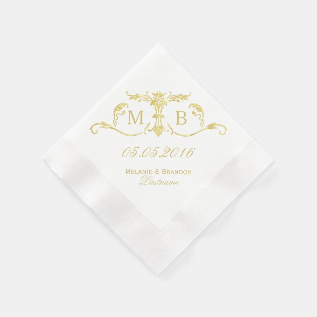 Gold monogram personalised paper napkins (Corner)
