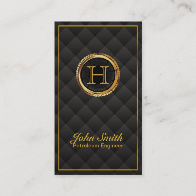 Gold Monogram Petroleum Engineer Business Card (Front)