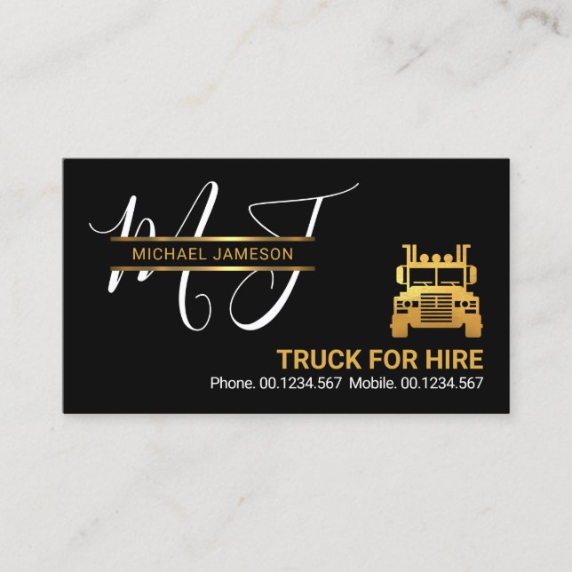 Gold Monogram Placard Truck Business Card (Front)