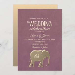Gold Monogram Purple Wedding Invitation