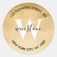 Gold Monogram Return Address Modern Glitter