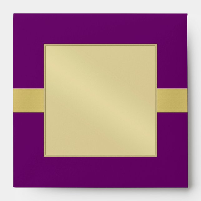 Gold Monogram Ribbon Purple Wedding Envelope (Front)