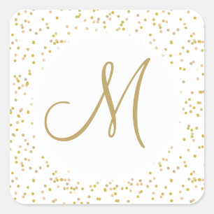 Gold Monogram Script Gold Dust Square Sticker