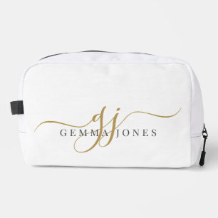 Gold Monogram Script Name  Dopp Kit