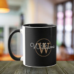 Gold Monogram Script Name Elegant Black Mug<br><div class="desc">Classic black and gold monogram mug. You can personalize the name,  monogram and customize the font and colors to create your own unique design. Designed by Thisisnotme©</div>
