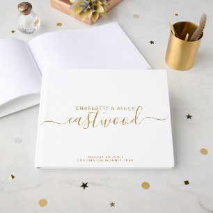 Gold Monogram Script Name Guest Book