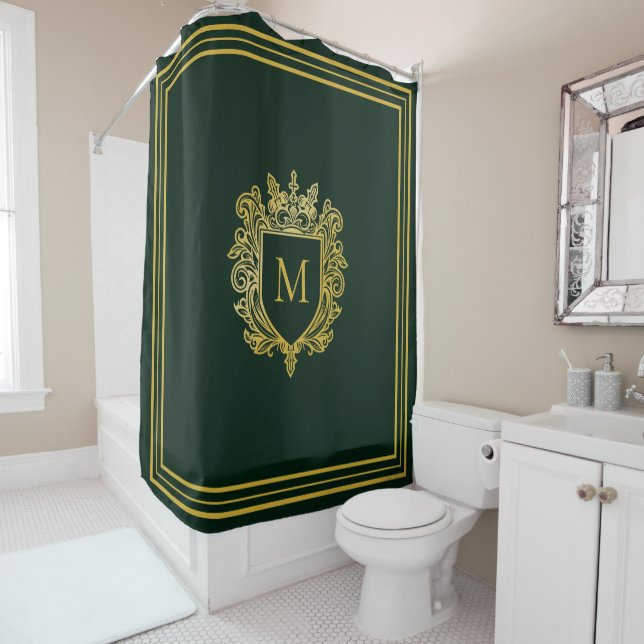 Gold Monogram Shower Curtain (In Situ)