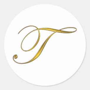 Gold Monogram T Envelope Seal Label Sticker