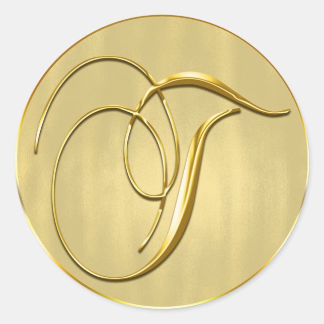 Gold Monogram T Seal Wedding Invitation Holiday (Front)