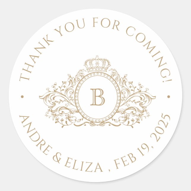 Gold Monogram Thank You For Coming Classic Round Sticker (Front)