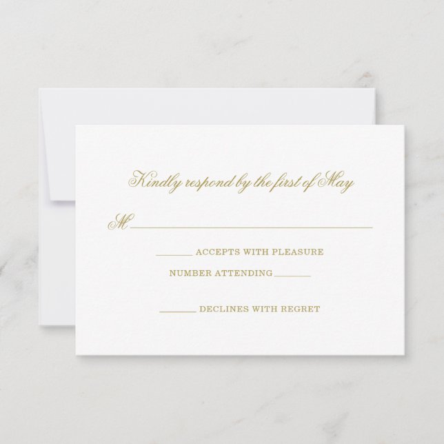 Gold Monogram Traditional Wedding Response Card (Front)