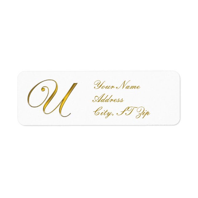 Gold Monogram U Customised Return Address Labels (Front)