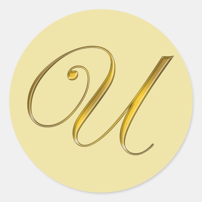 Gold Monogram U Envelope Seal Label Sticker (Front)