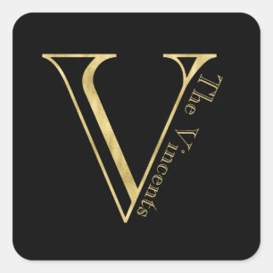 Gold Monogram V and Name on Any Colour Square Sticker