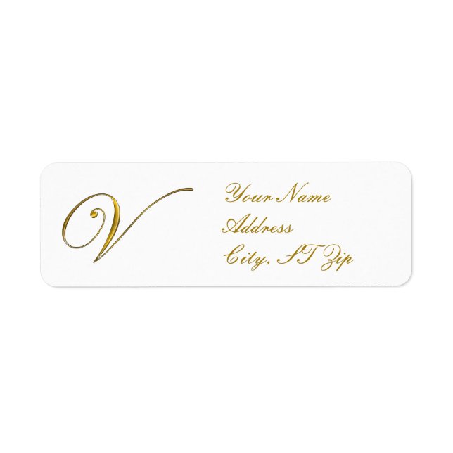 Gold Monogram V Customised Return Address Labels (Front)