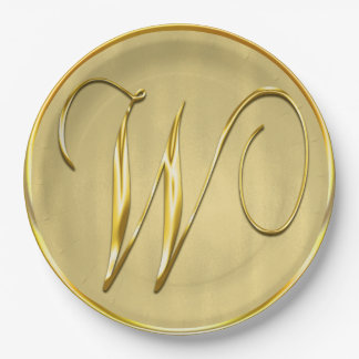 Gold Monogram W Wedding Custom Monograms Weddings Paper Plate