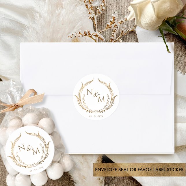 Gold Monogram Wedding Envelope Seal /Favour sticke (Creator Uploaded)