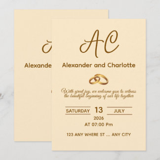 Gold Monogram Wedding Invitation