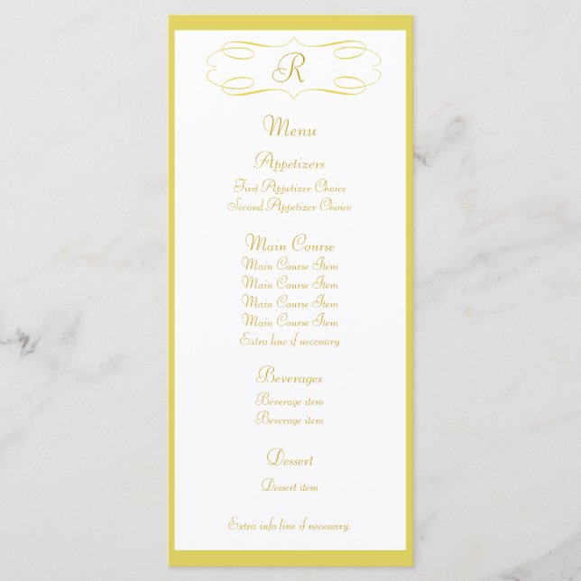 Gold Monogram Wedding Menu (Front)