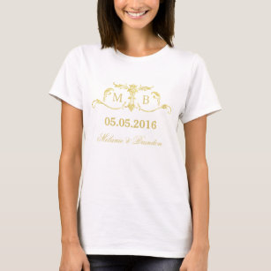 Gold monogram Wedding t-shirt personalised