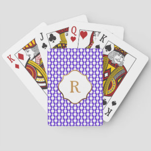 Gold Monogram White Circles Retro Pattern, Purple Playing Cards