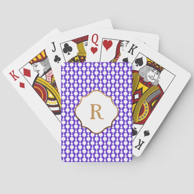 Gold Monogram White Circles Retro Pattern, Purple Playing Cards (Back)