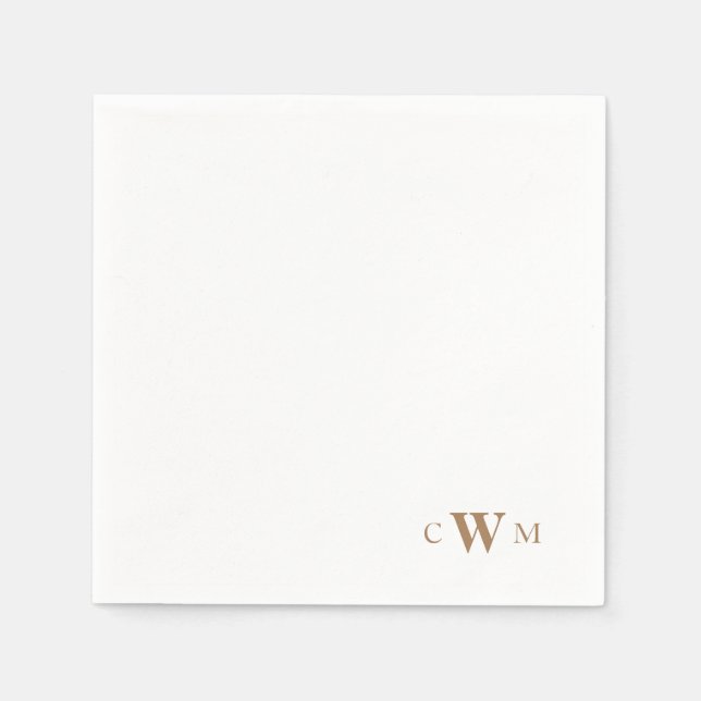Gold Monogram White Cocktail Napkin (Front)