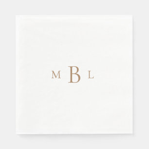 Gold Monogram White Elegant Wedding Luncheon  Napkin