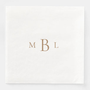 Gold Monogram White Elegant Wedding Napkin