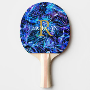 Gold Monogram & White Name, Crystal-like Design Ping Pong Paddle