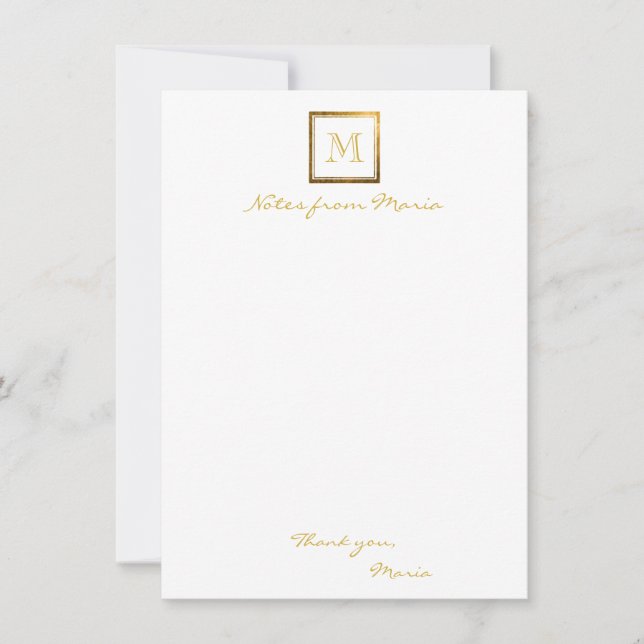 Gold Monogram White Personalised Note Cards (Front)