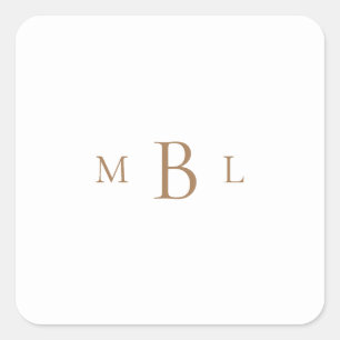 Gold Monogram White Wedding Square Sticker