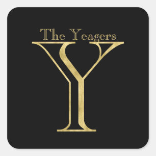 Gold Monogram Y and Name on Any Colour Square Sticker