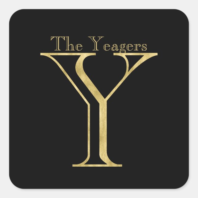Gold Monogram Y and Name on Any Colour Square Sticker (Front)