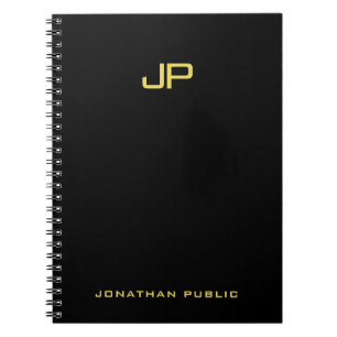 Gold Monogrammed Black Template Modern Elegant Notebook