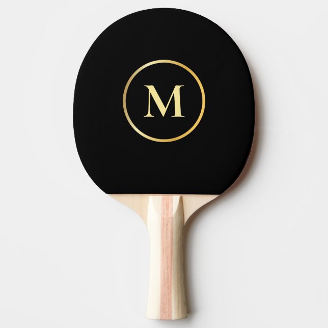 Gold Monogrammed Elegant Black Template Trendy Ping Pong Paddle (Front)