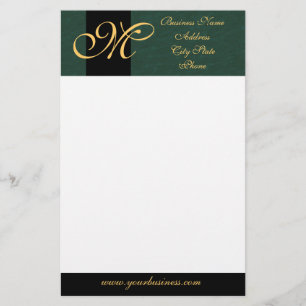 Gold Monogrammed Green Textured Stationery