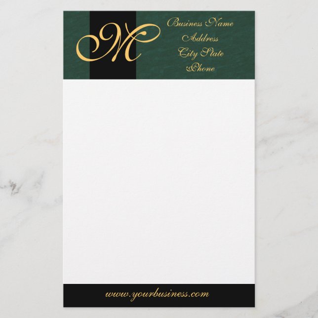 Gold Monogrammed Green Textured Stationery (Front)