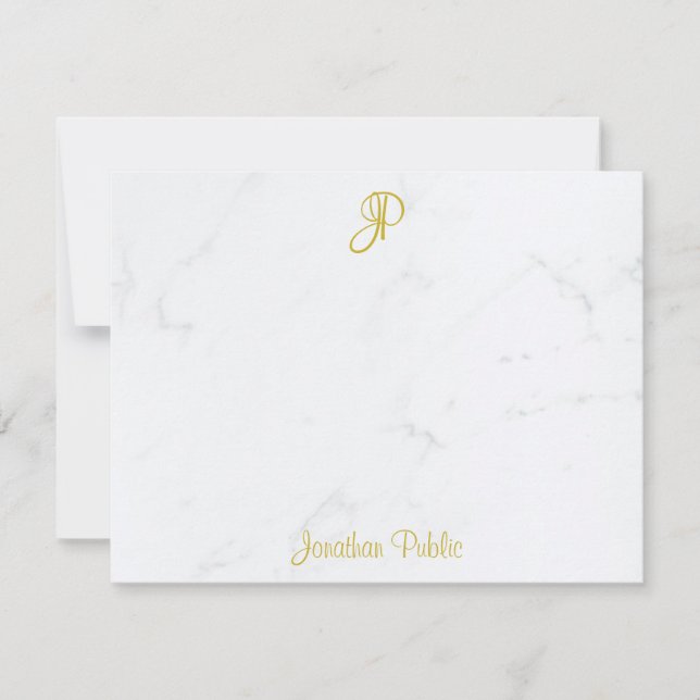 Gold Monogrammed Handwriting Script Marble Trendy Card (Front)