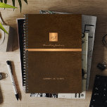 Gold monogrammed name elegant personalised planner<br><div class="desc">Luxury exclusive looking office or personal monogrammed 2026 planner featuring a faux copper metallic gold glitter square with your monogram name initials and a sparkling stripe over a stylish dark brown faux leather background. Suitable for small business, corporate or independent business professionals, personal branding or stylists specialists, makeup artists or...</div>