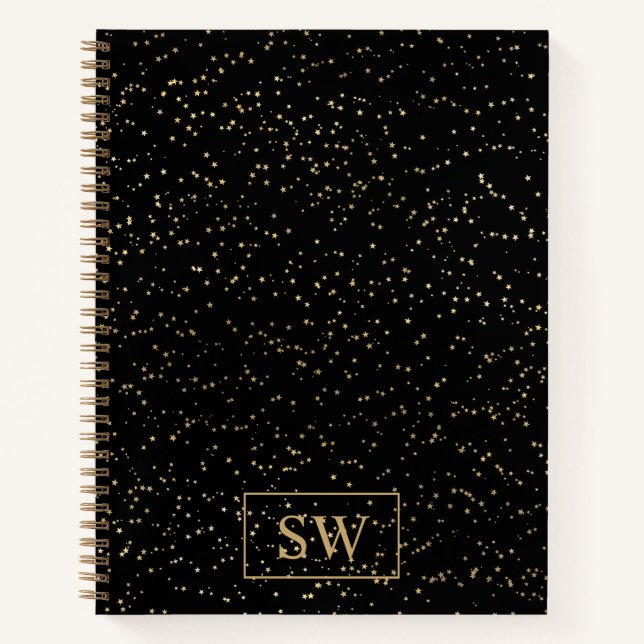 Gold Monogrammed Notebook with Tiny Gold Stars (Front)