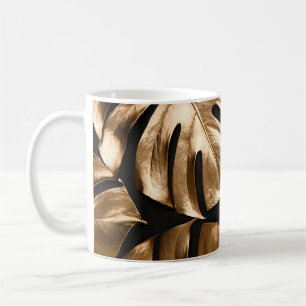Gold monstera leaves pattern coffee mug
