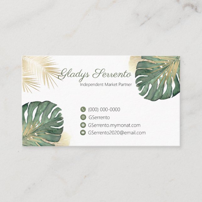 Gold Monstera Monat Business Card (Front)