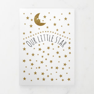 Gold Moon and Stars, 3 Photo Collage Baby Birth Tri-Fold Announcement