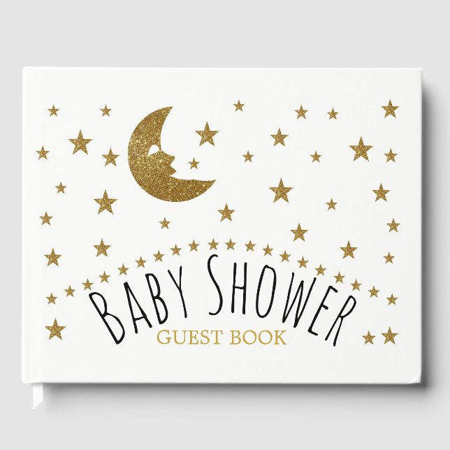 Gold Moon and Stars Baby Shower Guest Book (Front)