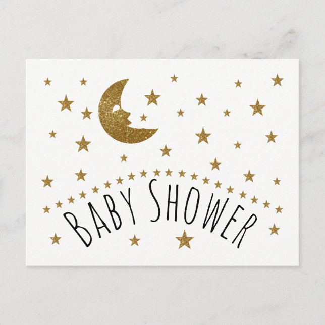 Gold Moon and Stars Baby Shower Invitation Postcard (Front)