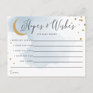 Gold Moon and Stars Blue Baby Shower Advice Card