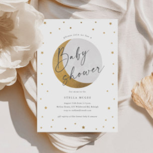 Gold Moon and Stars Gender Neutral Baby Shower Invitation