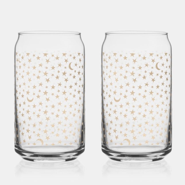 Gold Moon and Stars Night Sky Can Glass (Front)